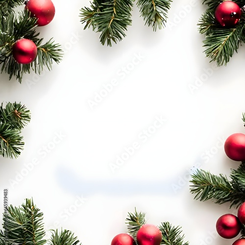 Composition Christmas tree and gifts box with balls and pine cones decorations ornament illustration background happy holiday warm light concept on White background with space for text.