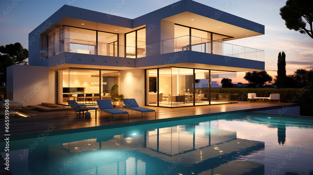 Modern cubic villa with swimming pool , Exterior design photo