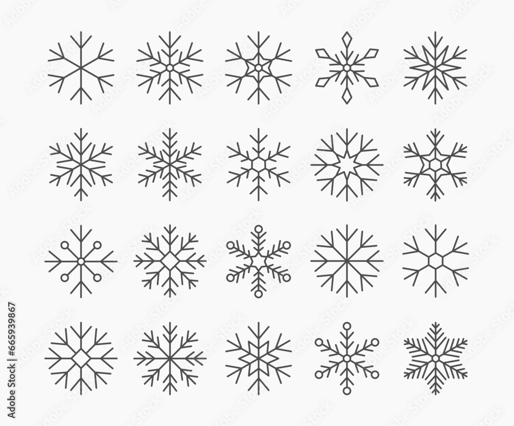 Snowflake icons set. Editable stroke outline Snowflake icons set. Editable stroke outline