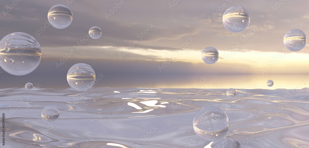 Background image of water surface and pearls Scenes for product decoration 3D illustration