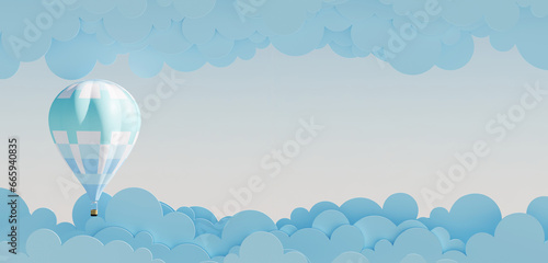 Sky background Clouds Scene Balloons in a cloudy sky paper cutting art 3D illustration