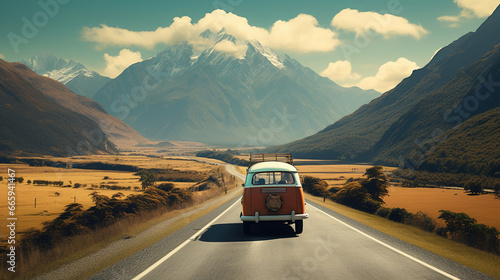 Rediscovering Adventure: Vintage Camper Van Parked on a Scenic Mountain Road