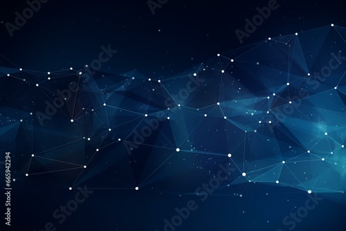 Polygonal internet connection with dots and lines, against dark blue background. Generative AI