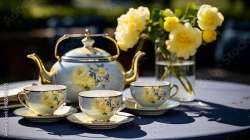 A charming teapot and cups for afternoon tea