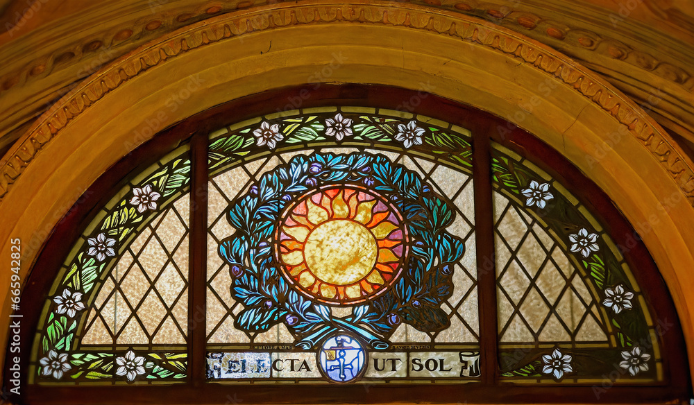 Obraz premium stained glass window in church, Macerata, Marche, Italy