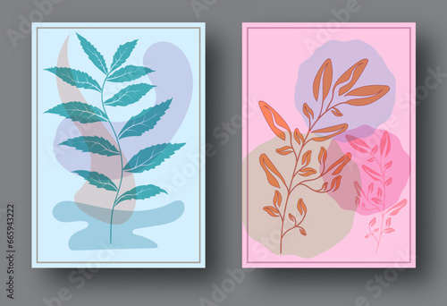 A collection of backgrounds with abstract plants in the minimalist style. Layout for covers, paintings, interior prints, posters and creative design