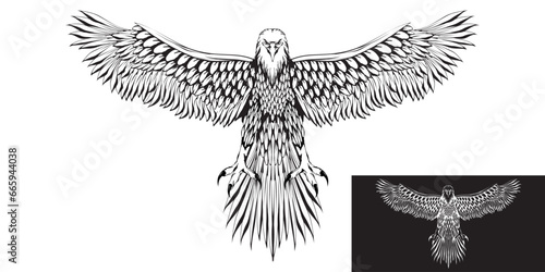 sketch illustration of a standing eagle flapping its wings.