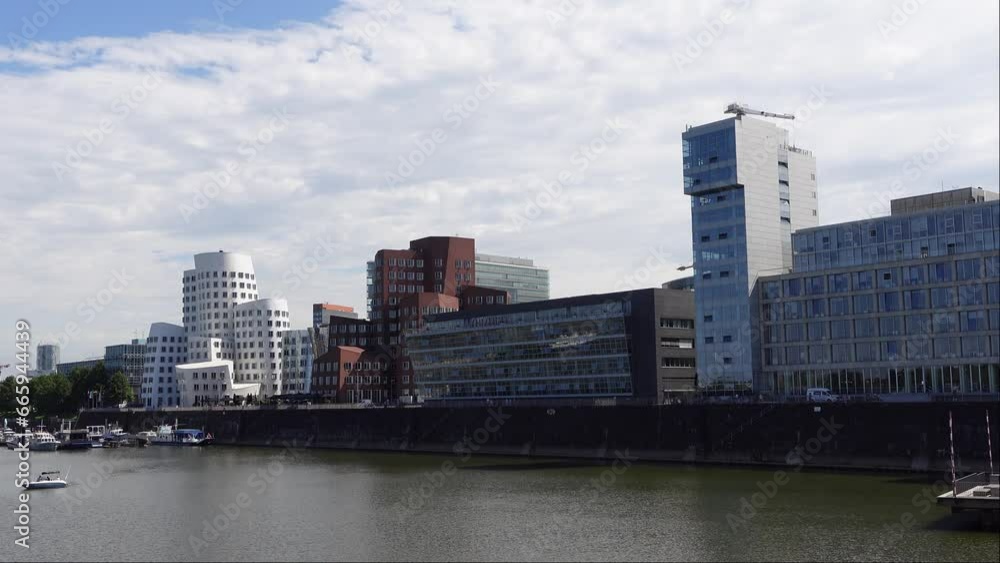 Der Neuer Zollhof apartment complex on the Rhine River at the new Dusseldorf Port, Germany Der Neuer Zollhof apartment complex on the Rhine River at the new Dusseldorf Port, Germany