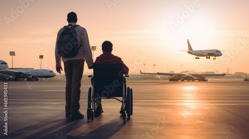 Man in wheelchair at the airport Generative Ai