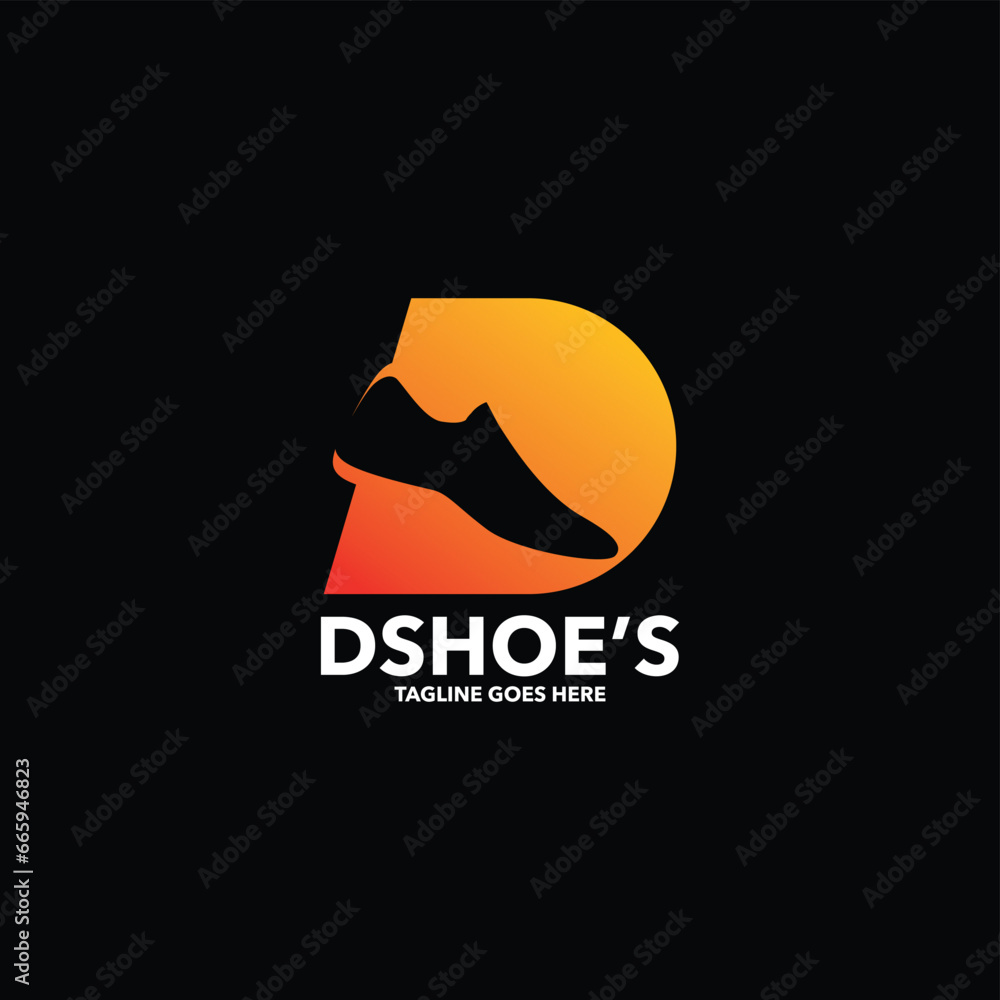 Creative D logo design with shoes silhouette perfect for shoes brand, shop, store logo or marketing material Creative D logo design with shoes silhouette perfect for shoes brand, shop, store logo or marketing material