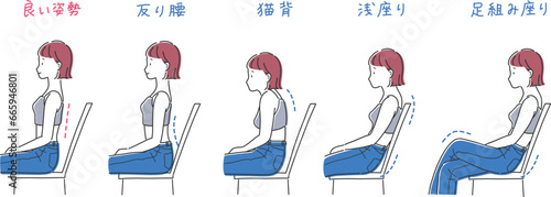 椅子に座る女性のイラストセット