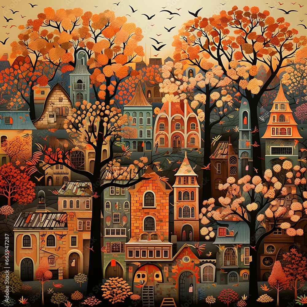 cartoon autumn scene landscape