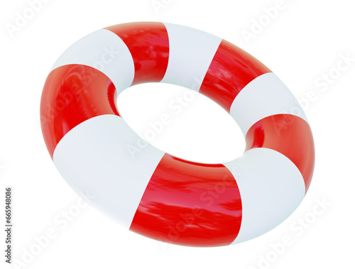 3d rescue life buoy icon on isolated background. Rubber ring or inflatable buoy red and white colors. Stock vector illustration.