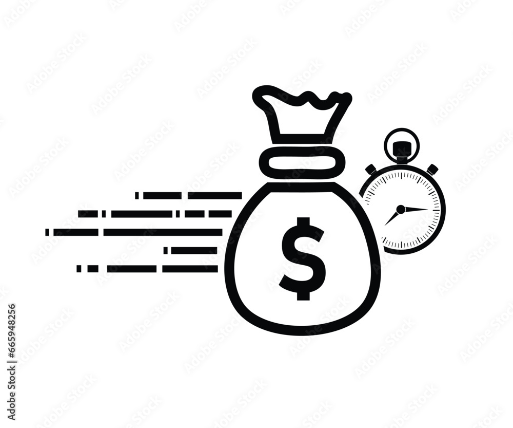 Quick and easy loan, fast Dollar money providence, business and finance services, timely payment, financial solution. Dollar with stopwatch icon. Vector illustration Quick and easy loan, fast Dollar money providence, business and finance services, timely payment, financial solution. Dollar with stopwatch icon. Vector illustration