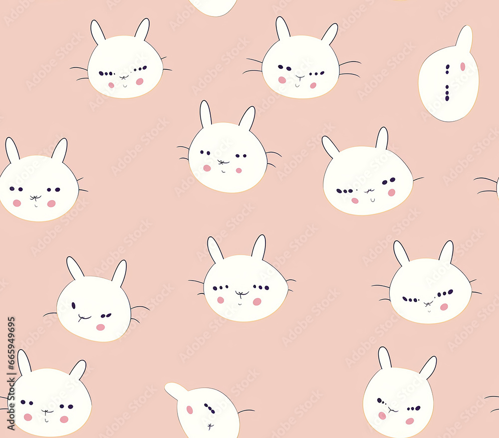Obraz premium Rabbit Rapture An enchanting seamless pattern, adorned with an array of gracefully arranged bunny heads, offers a mesmerizing visual feast.
