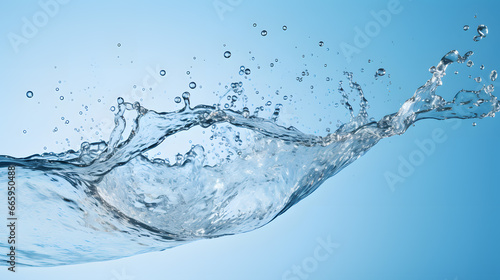 Crystal Clear Water Splash with Floating Droplets on Blue Background