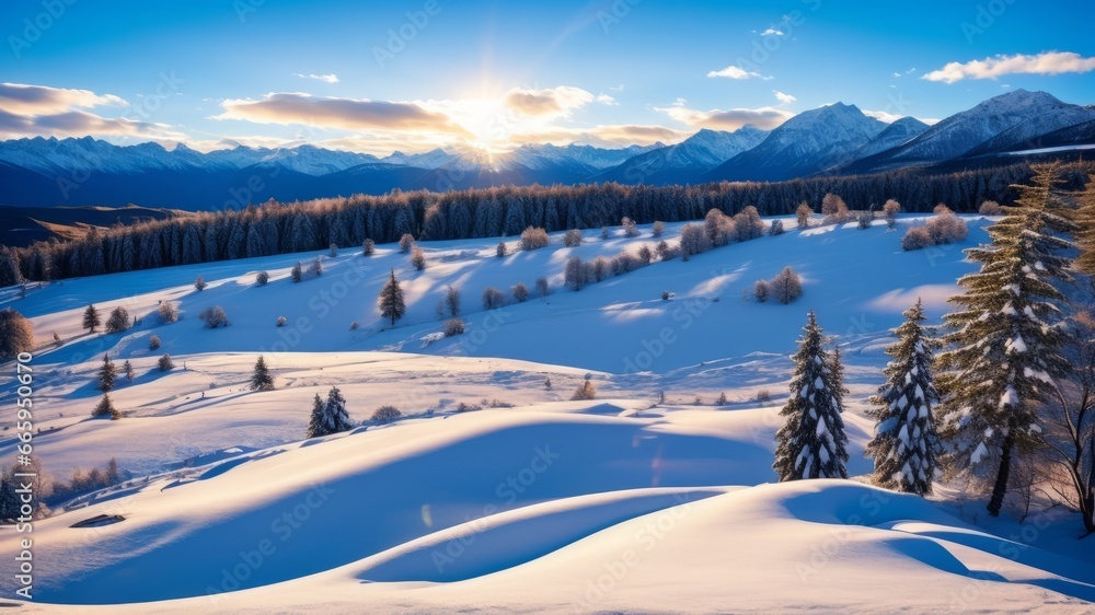 Winter landscape with snowy mountains. AI Generated