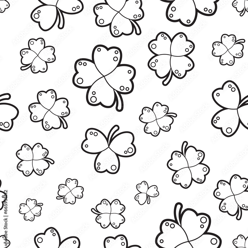 Fototapeta premium Cute Simple Clover Leaf Seamless Pattern Design as Coloring Book - Pages