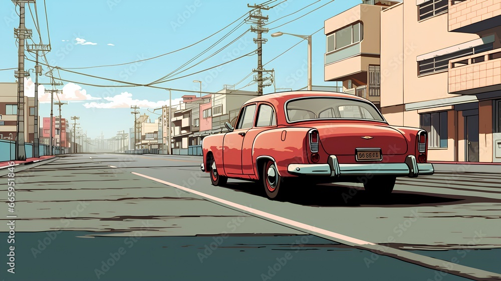 Fototapeta premium classic retro car on the road