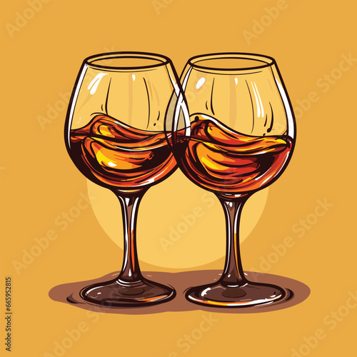 Two glasses of cognac on the table simple vector icon