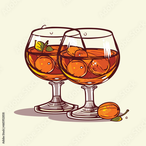 Two glasses of cognac on the table simple vector icon