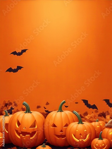 Halloween pumpkins on top of the background with a semicircle, halloween pumpkins, orange gradient background, saturated colors, modern style, high definition, background for references, a place to pl