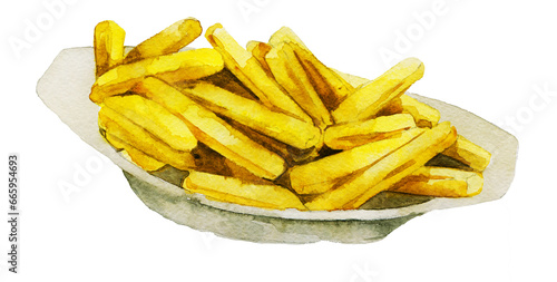 .watercolor sketch french fries isolated on white background