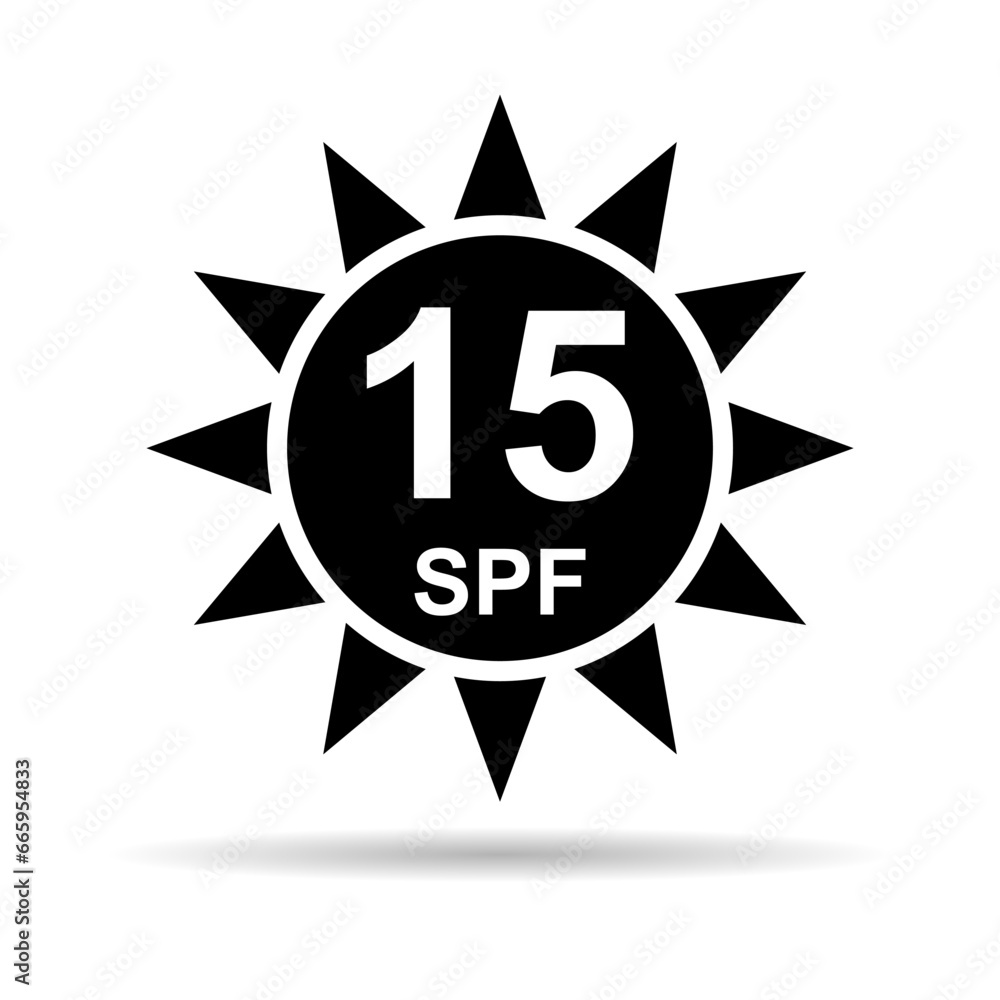 Sun protection factor 15 icon shadow, uv radiation block symbol, sun protect skin vector illustration