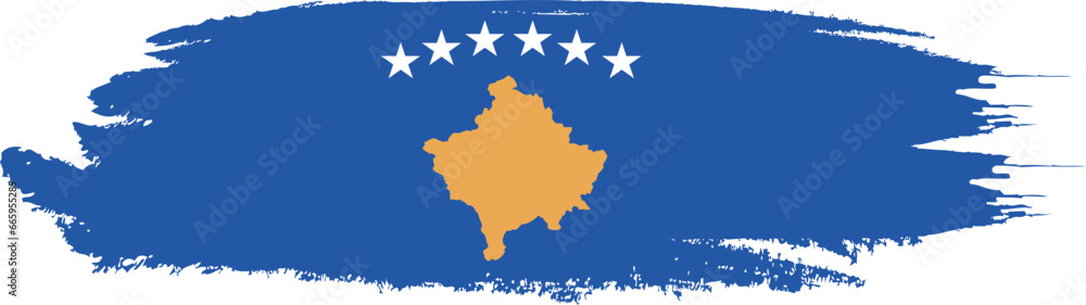 Kosovo flag on brush paint stroke.