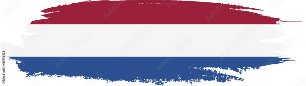 Naklejka premium Netherland flag on brush paint stroke.