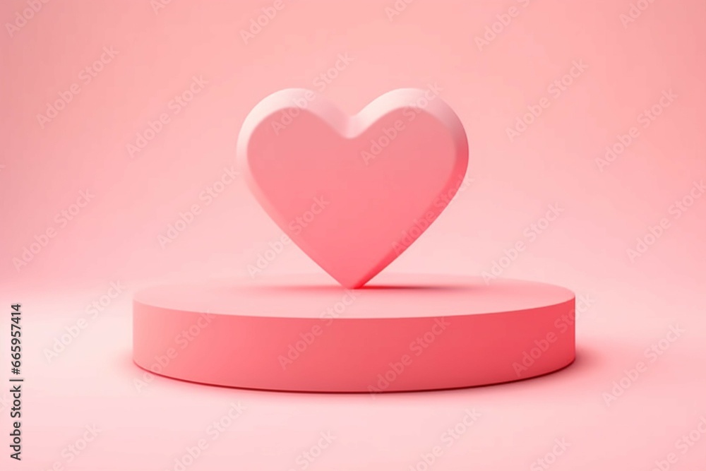 Valentine levitation pink podium isolated on 3d stage background with heart shape romantic product display minimal concept or love presentation platform stand and empty pastel advertising pedestal