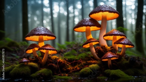 Colorful, glowing mushrooms in a mystical forest. AI Generated