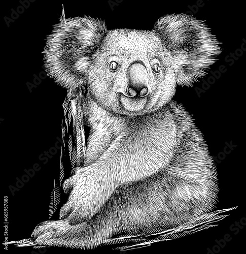 black and white engrave isolated Koala illustration
