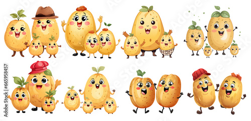 Set of cute Potatoes Clipart Illustration Sticker on isolated  transparent Background  generated ai