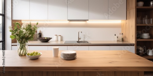 Close up details of modern designer touch kitchen with wooden details