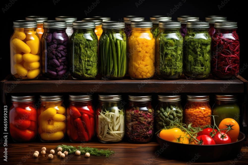 Pickling Food Stored Canning Food Jars of Canned Vegetables Preserved in Glass Storage,Generative Ai Pickling Food Stored Canning Food Jars of Canned Vegetables Preserved in Glass Storage,Generative Ai