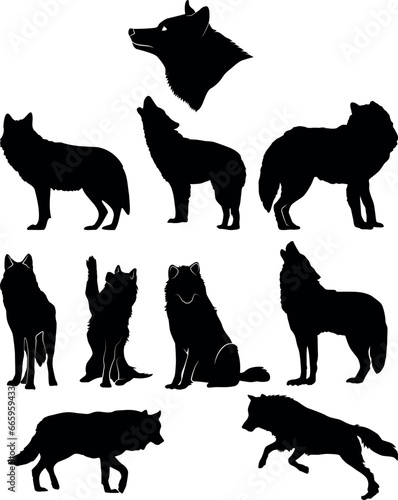 wild wolves silhouette shape