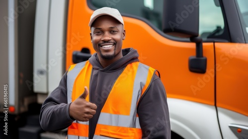 Truck driver man thump up  photo