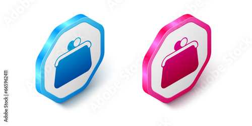 Isometric Handbag icon isolated on white background. Female handbag sign. Glamour casual baggage symbol. Hexagon button. Vector