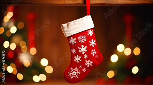 クリスマスの靴下のアップ、プレゼントを入れるクリスマスソックス photo