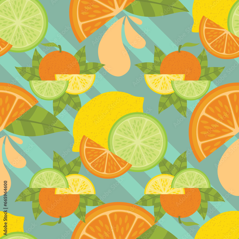 Orange, Lemon and Lime Slice Seamless Surface Pattern Design Orange, Lemon and Lime Slice Seamless Surface Pattern Design