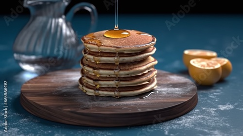Pancakes on a plate with maple syrup