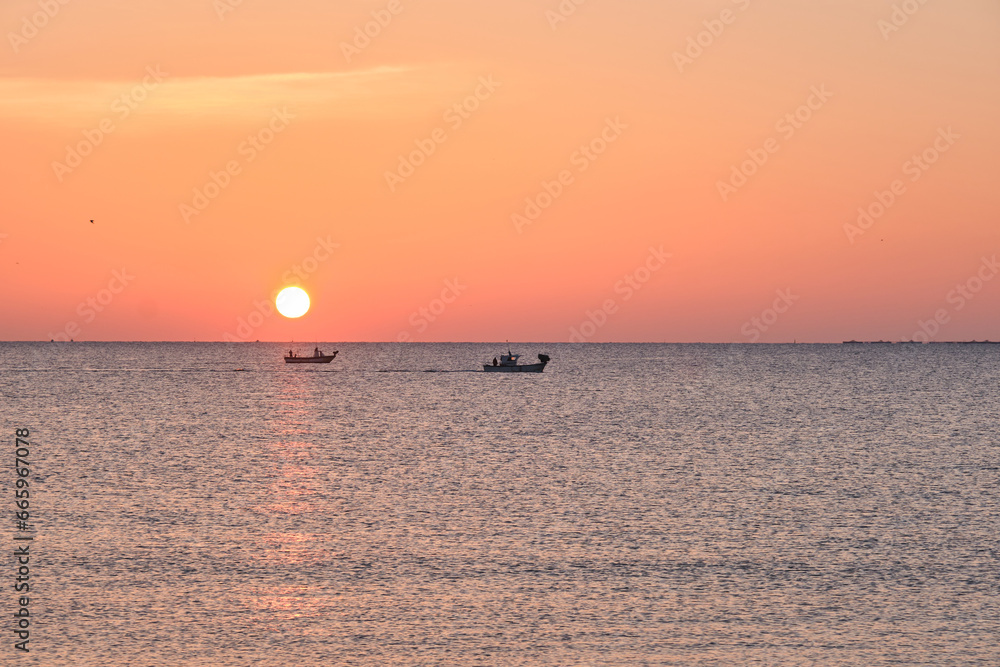 Dawn at sea when fishermen go out fishing