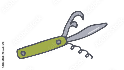 Doodle Jackknife. Vector hand drawing, colorful contour icon on white background for Hiking and Camping