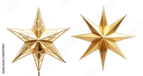 Christmas decorations gold stars on white transparent background