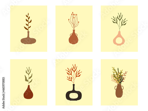 Cards with BOHO vases and autumn plants