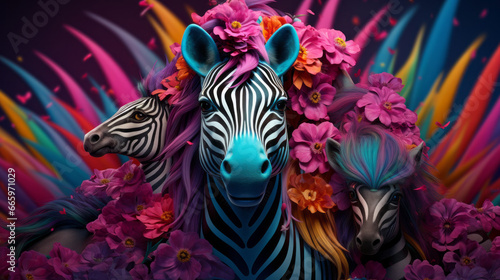 Fantasy abstract art of a zebra in rainbow colors