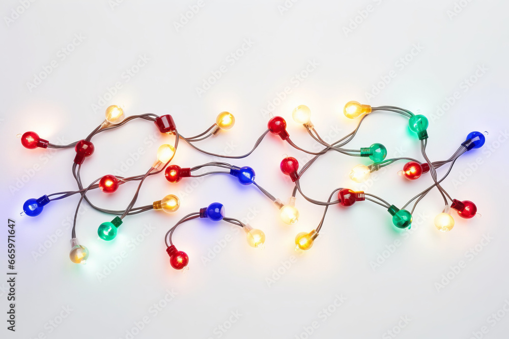 Christmas Colorful Lights On White Background Christmas Colorful Lights On White Background