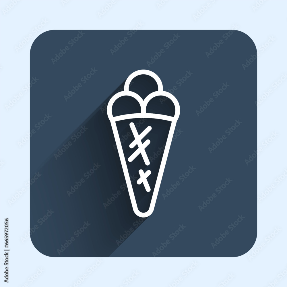 White line Ice cream in waffle cone icon isolated with long shadow background. Sweet symbol. Blue square button. Vector White line Ice cream in waffle cone icon isolated with long shadow background. Sweet symbol. Blue square button. Vector