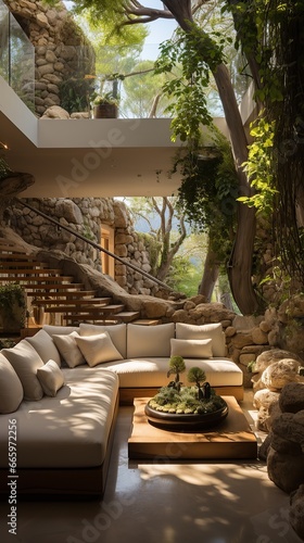 natural secret garden indoor courtyard of mediterranean minimalist house. © Tirtonirmolo